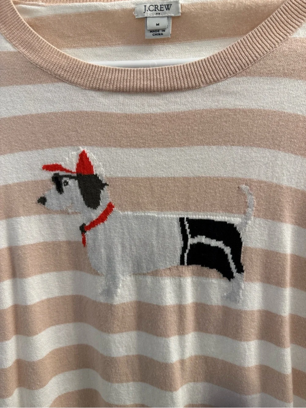 J. Crew Striped Cream and Blush Sweater with Dog Motif